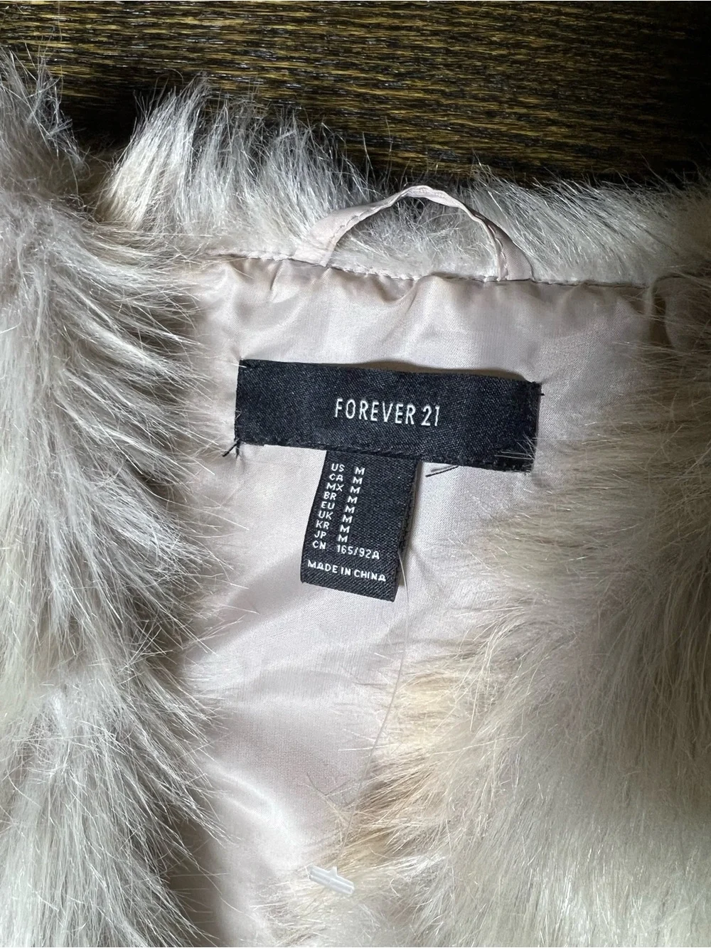 Forever 21 Cream Faux Fur Open Front Vest Medium